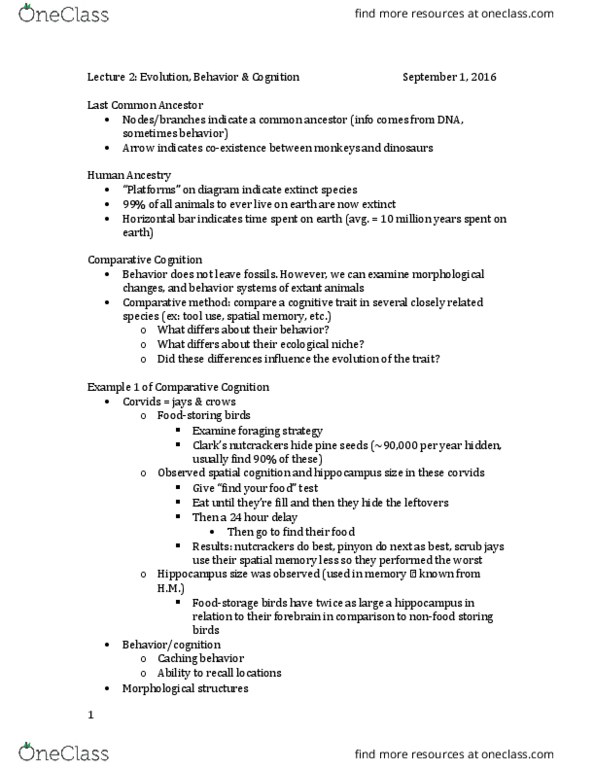 PSYC 720 Lecture Notes - Lecture 2: Brain Size, Most Recent Common Ancestor, Woodland Vole thumbnail