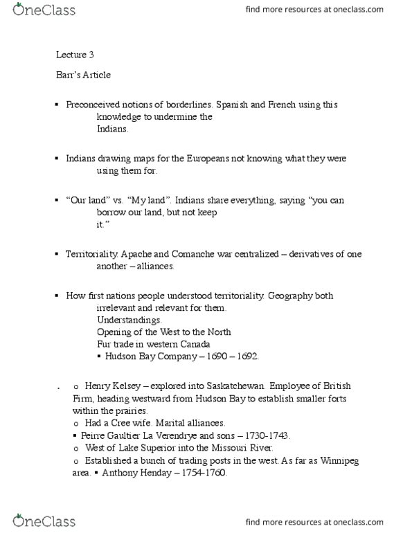 HIST 1005X Lecture Notes - Lecture 3: Zebulon Pike, Anthony Henday, Henry Kelsey thumbnail