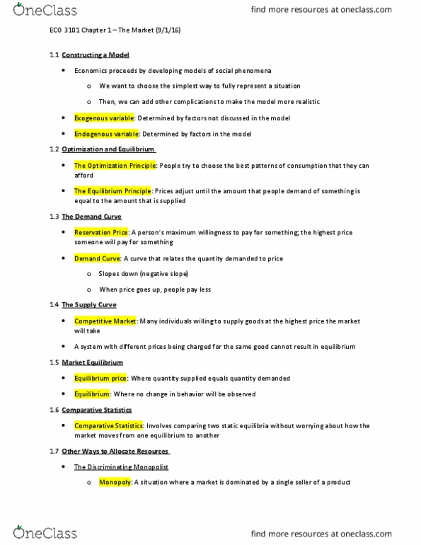 ECO-3101 Chapter Notes - Chapter 1: Price Ceiling, Equation, Exogeny thumbnail