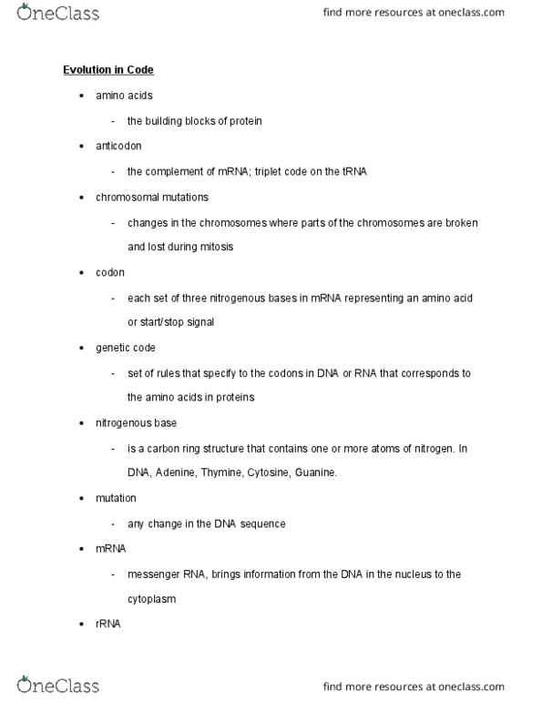 01:119:101 Lecture Notes - Lecture 18: Ribosomal Rna, Chlorophyll, Accessory Pigment thumbnail