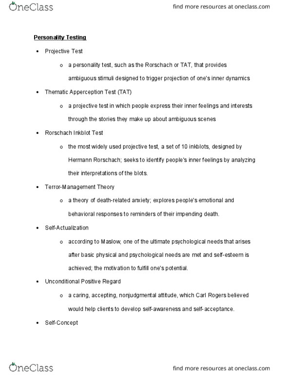 01:830:101 Lecture Notes - Lecture 25: Rorschach Test, Hermann Rorschach, Thematic Apperception Test thumbnail