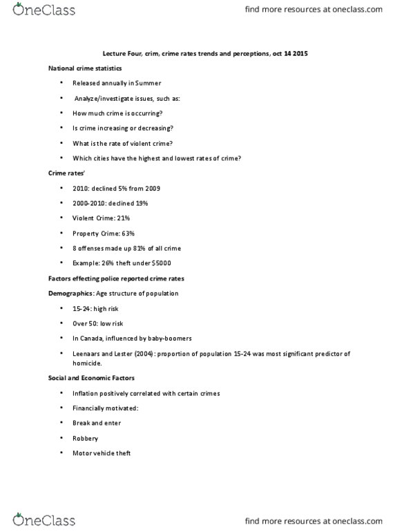 SSCI1000U Lecture Notes - Lecture 4: Domestic Violence, Insider Trading, Only Crime thumbnail