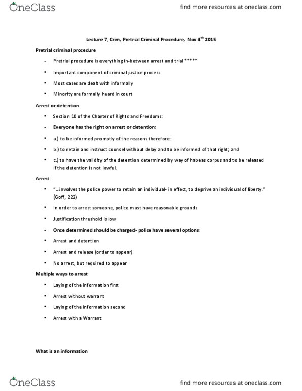 SSCI1000U Lecture Notes - Lecture 7: Centralisation, Custodial Interrogation, Search Warrant thumbnail