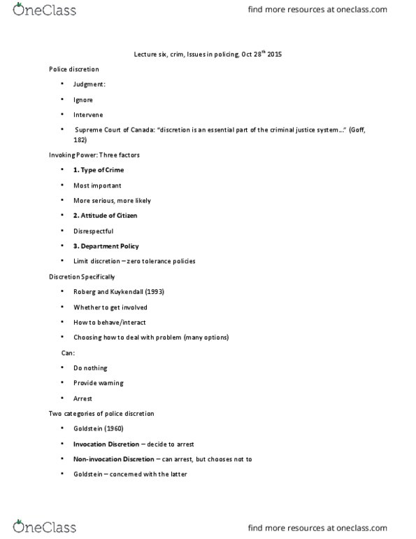 SSCI1000U Lecture Notes - Lecture 6: Rotten Apples, Canadian Human Rights Act, Police Misconduct thumbnail