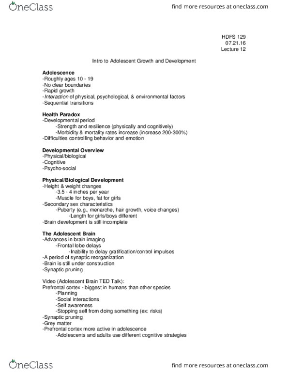 HD FS 129 Lecture Notes - Lecture 12: Metacognition, Abstraction, Sexually Transmitted Infection thumbnail