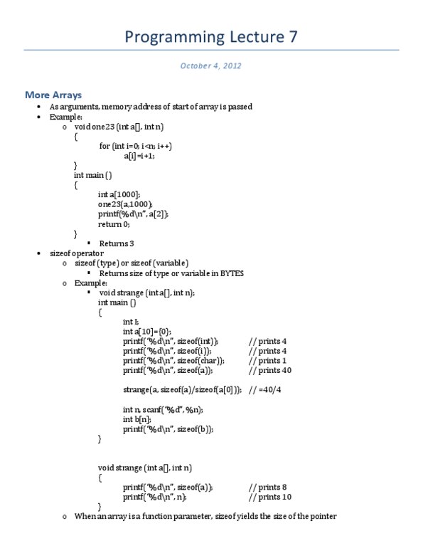 CS137 Lecture Notes - Lecture 7: Memory Address, Scanf Format String thumbnail