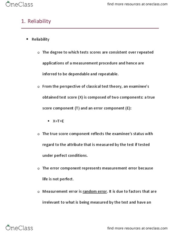 HRS 610 Lecture Notes - Lecture 7: Inter-Rater Reliability, Confidence Interval, Projective Test thumbnail