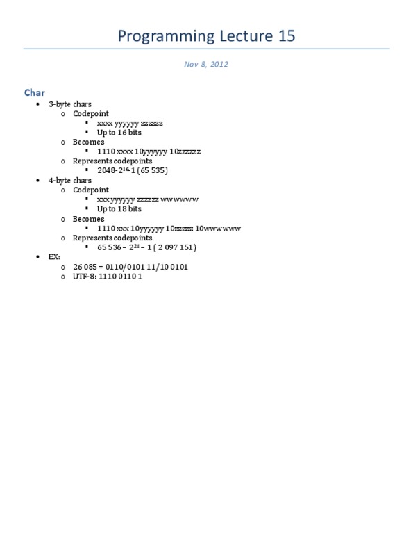 CS137 Lecture Notes - Lecture 15: C Dynamic Memory Allocation, Concatenation, C String Handling thumbnail