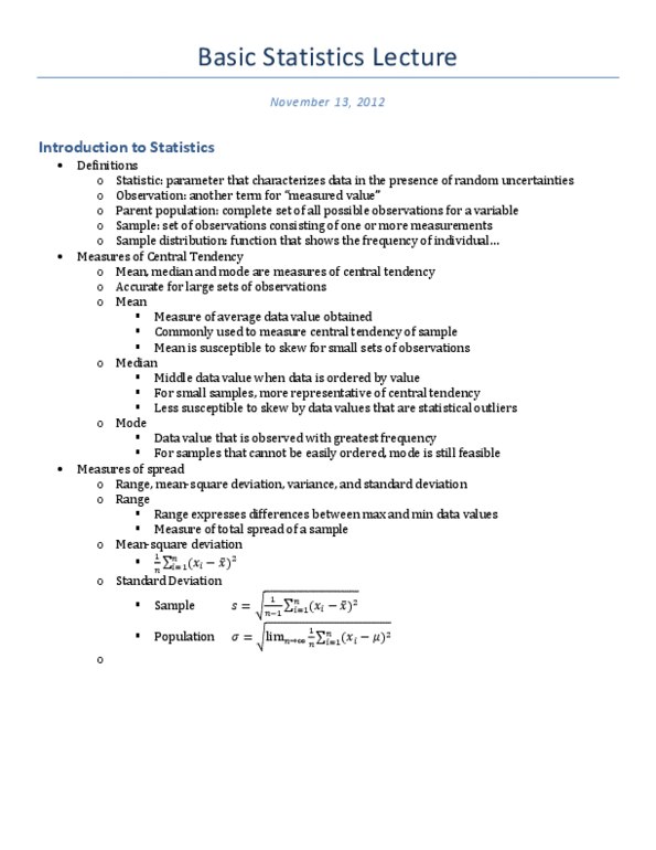 SE101 Lecture Notes - Central Tendency, Standard Deviation thumbnail