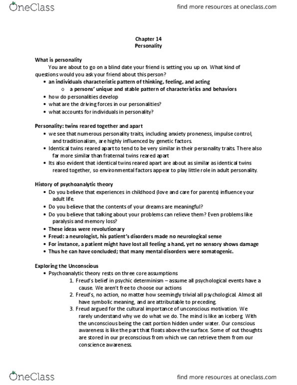 PSYCH 1100 Lecture Notes - Lecture 14: Falsifiability, Twin, Psychoanalytic Theory thumbnail