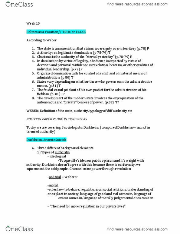 SOC203H1 Lecture Notes - Lecture 10: Meritocracy, Anomie, Structural Functionalism thumbnail