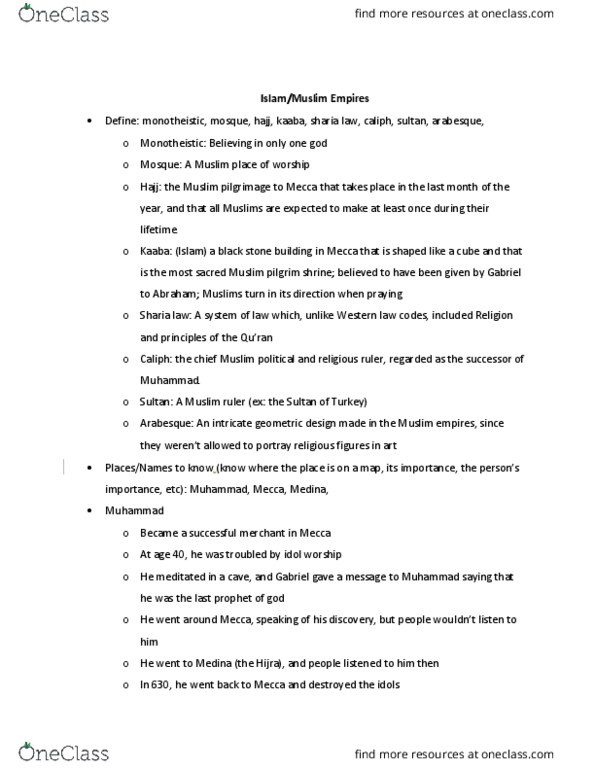 HIST-UA 1 Lecture Notes - Lecture 11: Babur, Kaaba, Zakat thumbnail