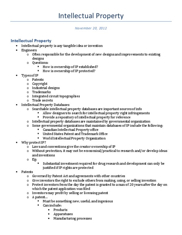 SE101 Lecture Notes - Canadian Intellectual Property Office, World Intellectual Property Organization, Creator Ownership In Comics thumbnail