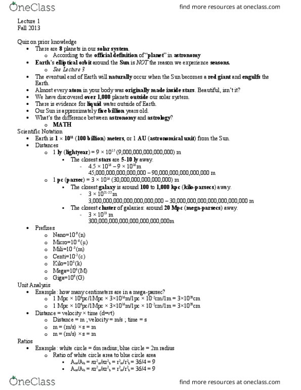 PHYSICS 20A Lecture Notes - Lecture 1: Parsec, Astronomical Unit, Red Giant thumbnail