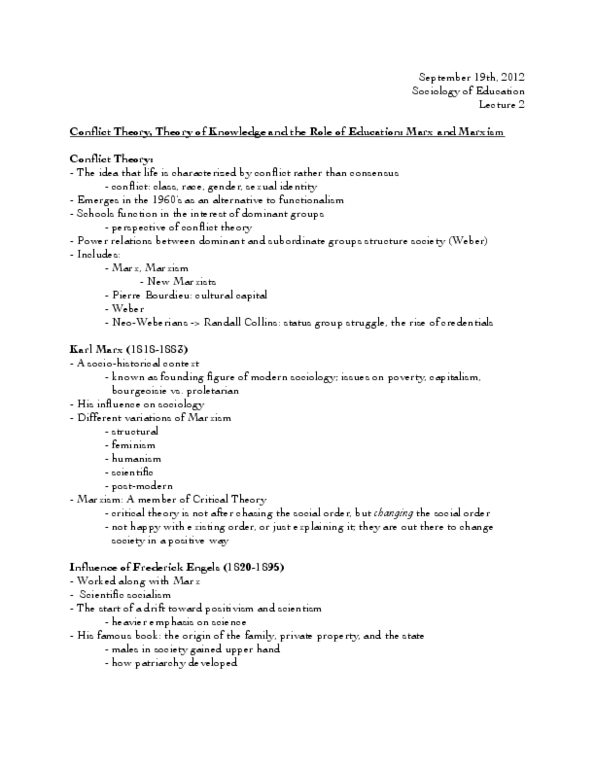 SOCI 3630 Lecture Notes - Lecture 2: Randall Collins, Pierre Bourdieu, Friedrich Engels thumbnail