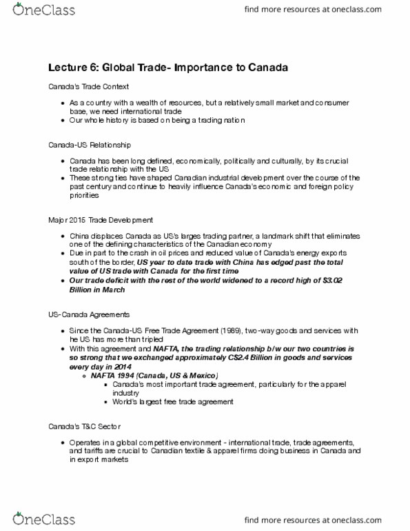 HECOL441 Lecture Notes - Lecture 6: North American Free Trade Agreement, Root Mean Square, World Customs Organization thumbnail