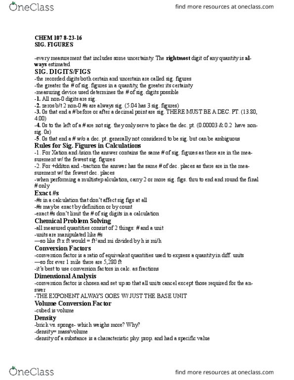 CHEM 107 Lecture Notes - Lecture 1: Exothermic Process, Weighted Arithmetic Mean, Decimal Mark thumbnail