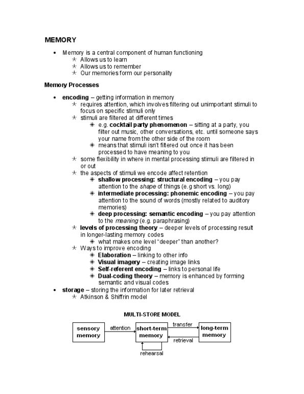 PSYC 2510 Lecture Notes - Encoding Specificity Principle, Electrical Brain Stimulation, Short-Term Memory thumbnail