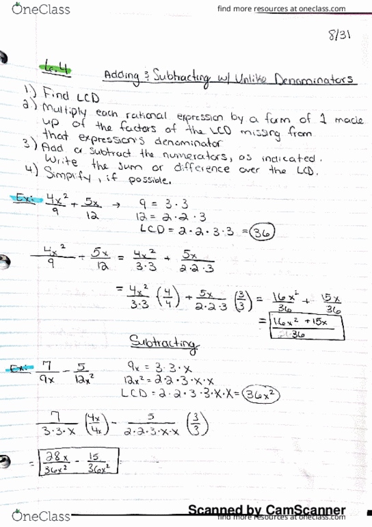 MATH 021 Lecture 4: Adding and Subtraction with Unlike Denominators (Math21 6.4) thumbnail