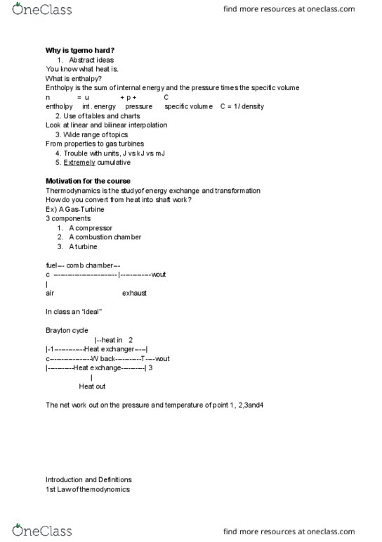 MAE 204 Lecture Notes - Lecture 1: Bilinear Interpolation, Brayton Cycle, Specific Volume thumbnail