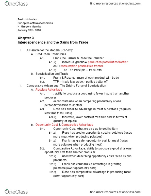 ECON 101 Chapter Notes - Chapter 3: Absolute Advantage, Comparative Advantage, Opportunity Cost thumbnail