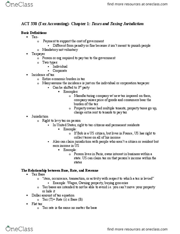 ACT 330 Lecture Notes - Lecture 2: Internal Revenue Code, Revenue Ruling, Real Estate Transfer Tax thumbnail