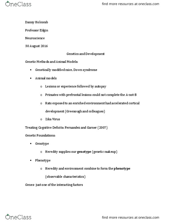 PSY 405 Chapter Notes - Chapter 3: Zygosity, Genomic Imprinting, Epigenetics thumbnail