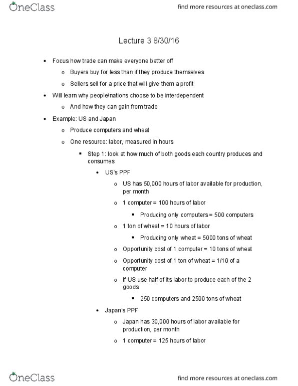 ECON 2304 Lecture Notes - Lecture 3: Comparative Advantage, Absolute Advantage, Opportunity Cost thumbnail