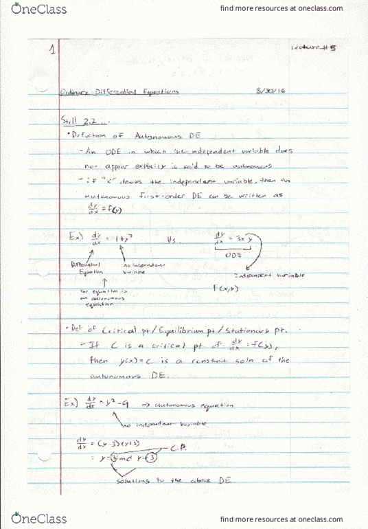 MATH 2306 Lecture 5: 2.2 Separable Equations thumbnail