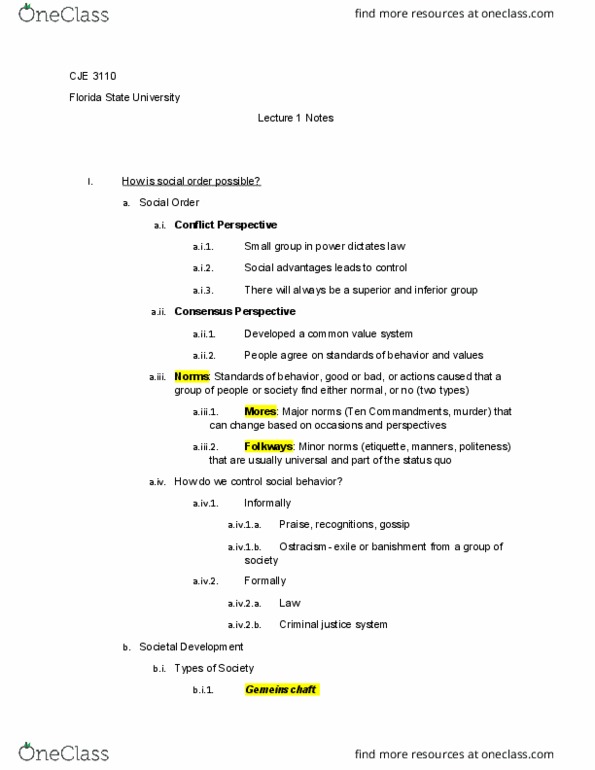 CJE-3110 Lecture Notes - Lecture 1: Gemeinschaft And Gesellschaft, Anomie, Ostracism thumbnail