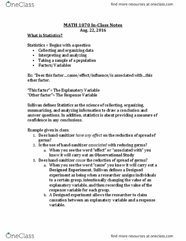 MATH 1070 Lecture Notes - Lecture 1: Dependent And Independent Variables thumbnail