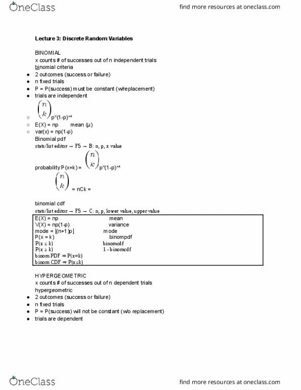 Pstat 109 Lecture Notes Fall 16 Lecture 3 Sample Space Standard Deviation Probability Mass Function