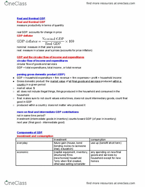 ECON 2 Lecture Notes - Lecture 2: Gross Domestic Product, Gdp Deflator, Final Good thumbnail