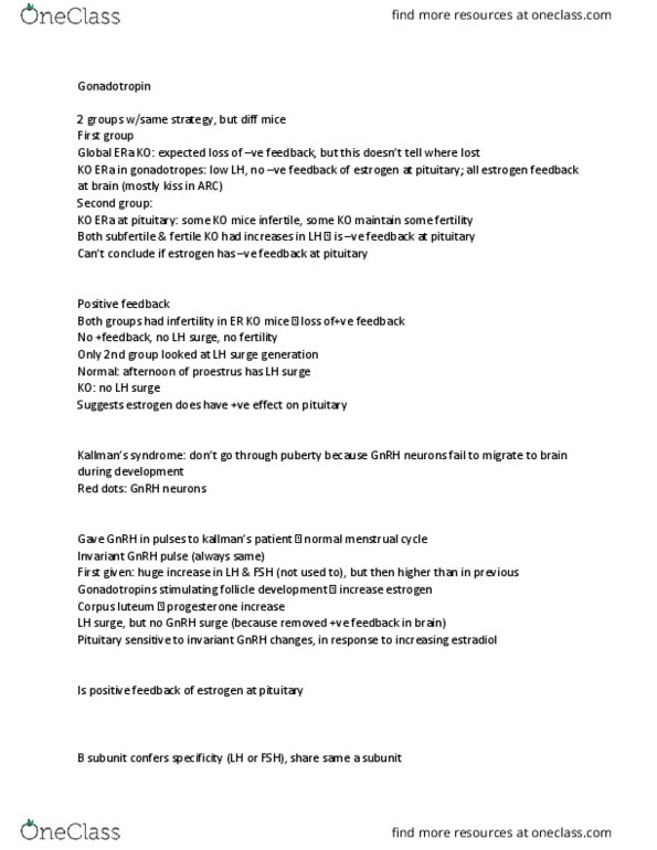 ANAT 322 Lecture Notes - Lecture 6: Kisspeptin, Theca, Adenylyl Cyclase thumbnail