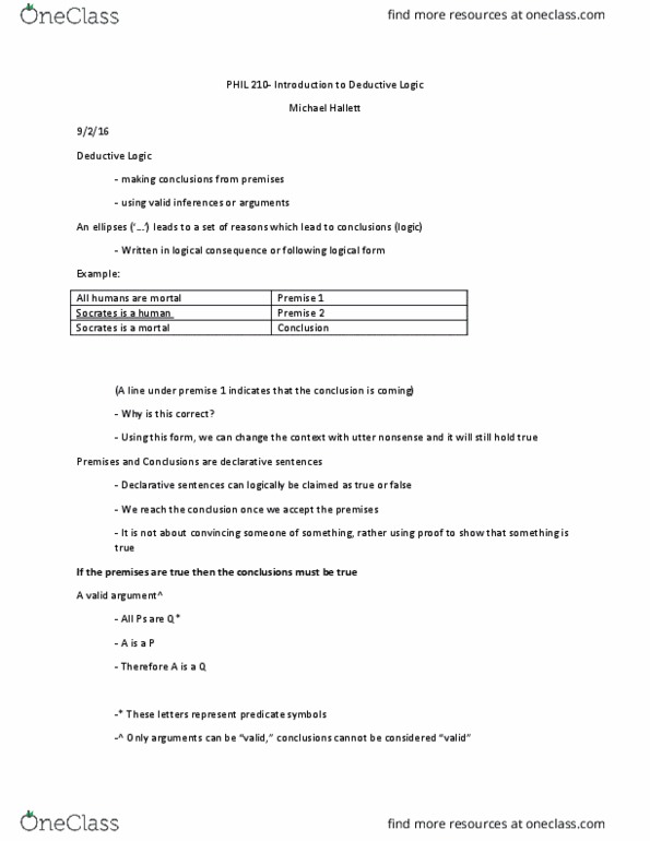 PHIL 210 Lecture Notes - Lecture 1: Lucretius, First-Order Logic, Logical Consequence thumbnail