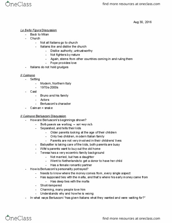 ITAL 20X Lecture Notes - Lecture 10: The Caiman, Silvio Berlusconi thumbnail