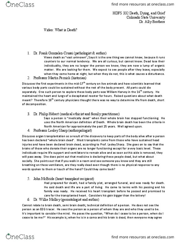 HDFS 332 Lecture Notes - Lecture 1: Albert J. Raboteau, Lesley Sharp, Medical Ethics thumbnail