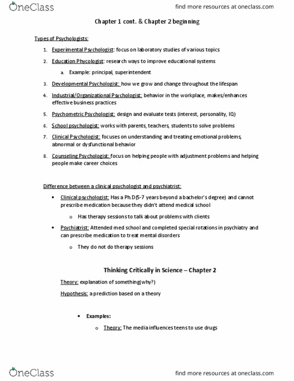 PSYCH 100 Lecture Notes - Lecture 3: Phycology, Clinical Psychology, School Psychology thumbnail