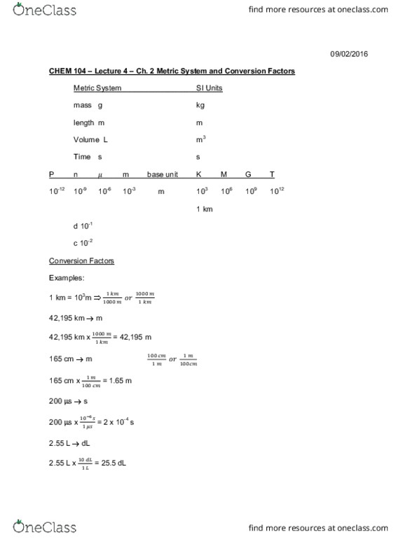 CHEM 104 Lecture Notes - Lecture 4: International System Of Units thumbnail