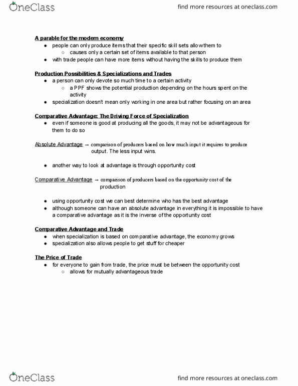 ECON 1BB3 Chapter Notes - Chapter 3: Opportunity Cost, Absolute Advantage, Comparative Advantage thumbnail