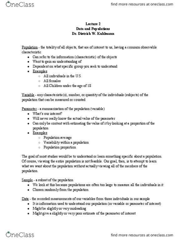 STA 119 Lecture Notes - Lecture 2: Statistical Parameter thumbnail