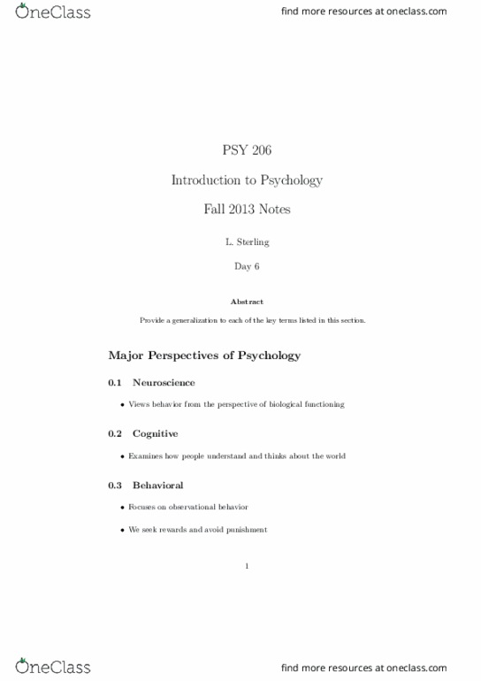 PSY 206 Lecture 6: Intro to Psychology Day 6 thumbnail