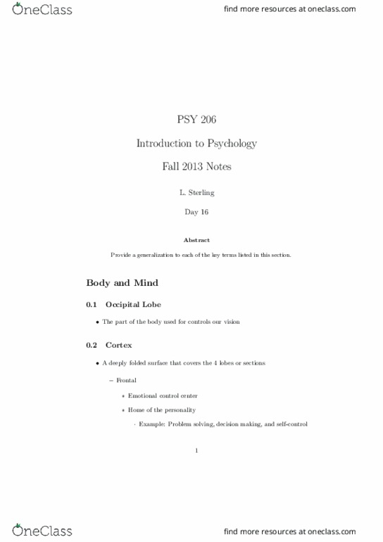 PSY 206 Lecture Notes - Lecture 16: Pineal Gland, Temporal Lobe, Psy thumbnail