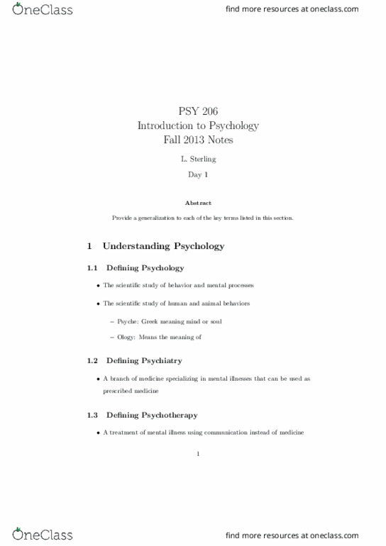 PSY 206 Lecture Notes - Lecture 1: Psy, Human Behavior, Problem Solving thumbnail