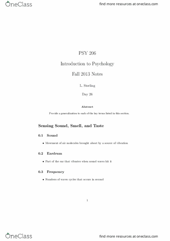 PSY 206 Lecture Notes - Lecture 26: Basilar Membrane, Semicircular Canals, Psy thumbnail