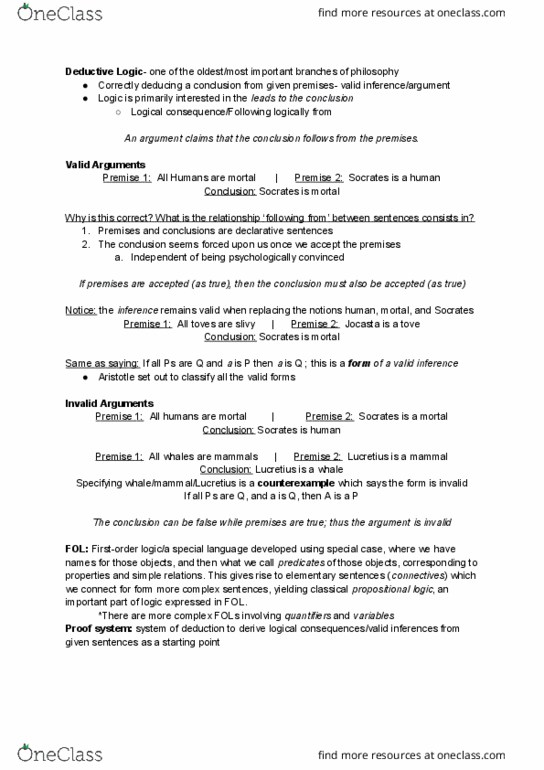 PHIL 210 Lecture Notes - Lecture 1: Propositional Calculus, Lucretius, Logica thumbnail