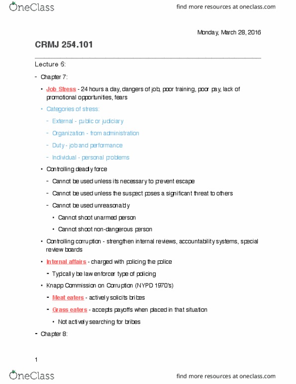 CRMJ 254 Lecture Notes - Lecture 6: Fourth Amendment To The United States Constitution, Search Warrant, Fifth Amendment To The United States Constitution thumbnail