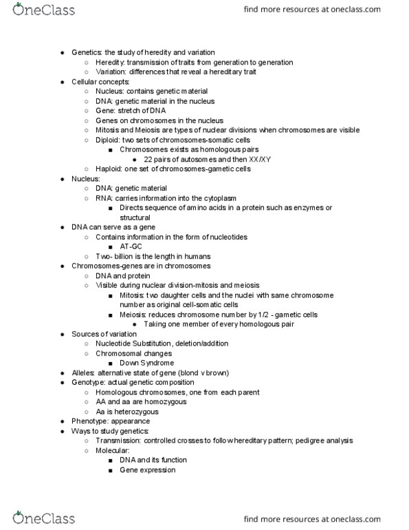 BIOL 303 Lecture Notes - Lecture 1: Prometaphase, Cytokinesis, Zygote thumbnail