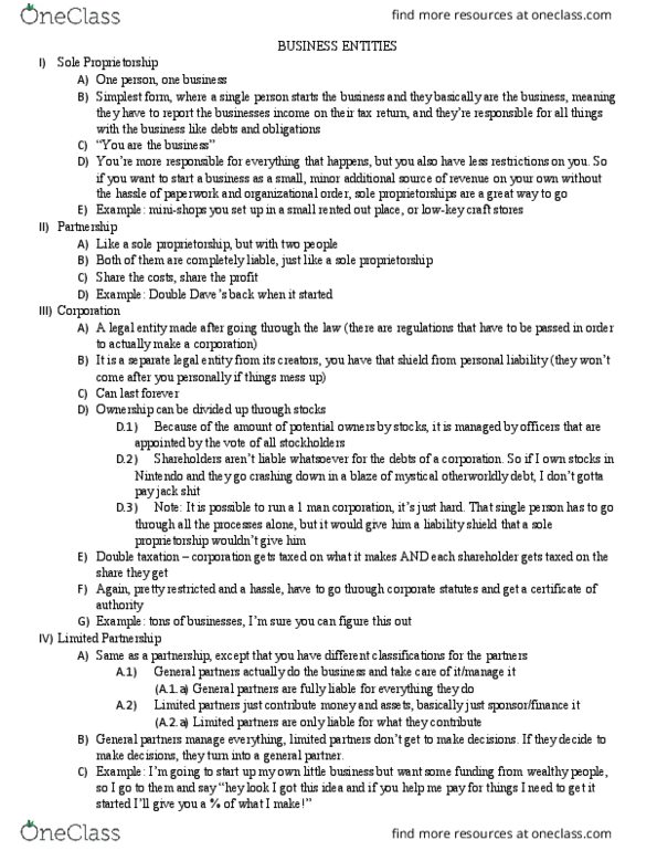 MGMT 209 Lecture Notes - Lecture 4: Limited Liability Company, Limited Liability Partnership, Sole Proprietorship thumbnail