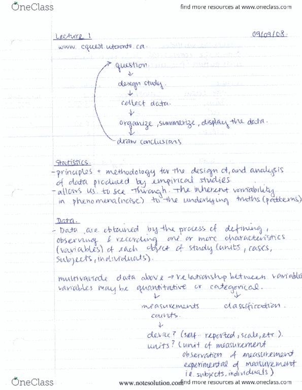 STA130H1 Lecture Notes - Lecture 1: Categorical Variable, Bar Chart thumbnail